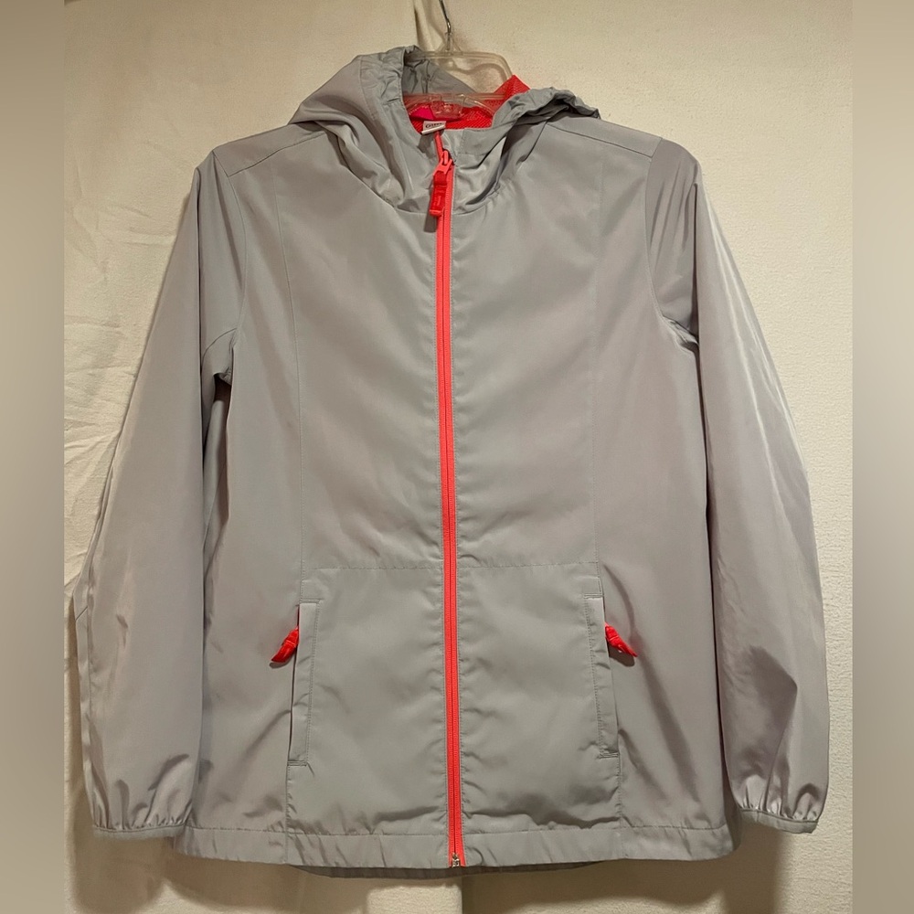 Athleta Light Gray Hooded Jacket with Pink Zipper and Mesh Lining